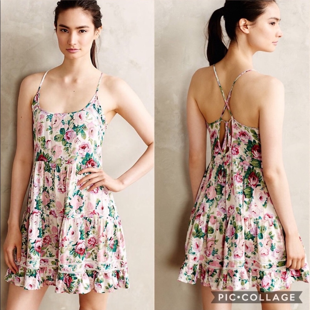 anthropologie rose ruffle dress